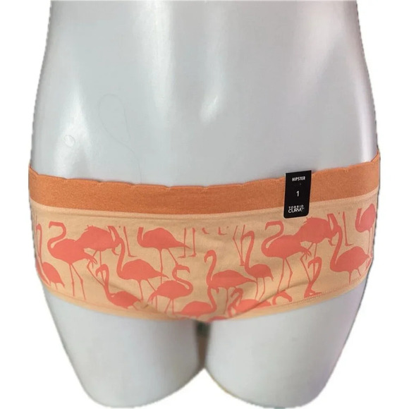 Torrid 0 Orange Coral Flamingo Print Stretch Waistband Seamless Hipster Panties - Picture 2 of 5